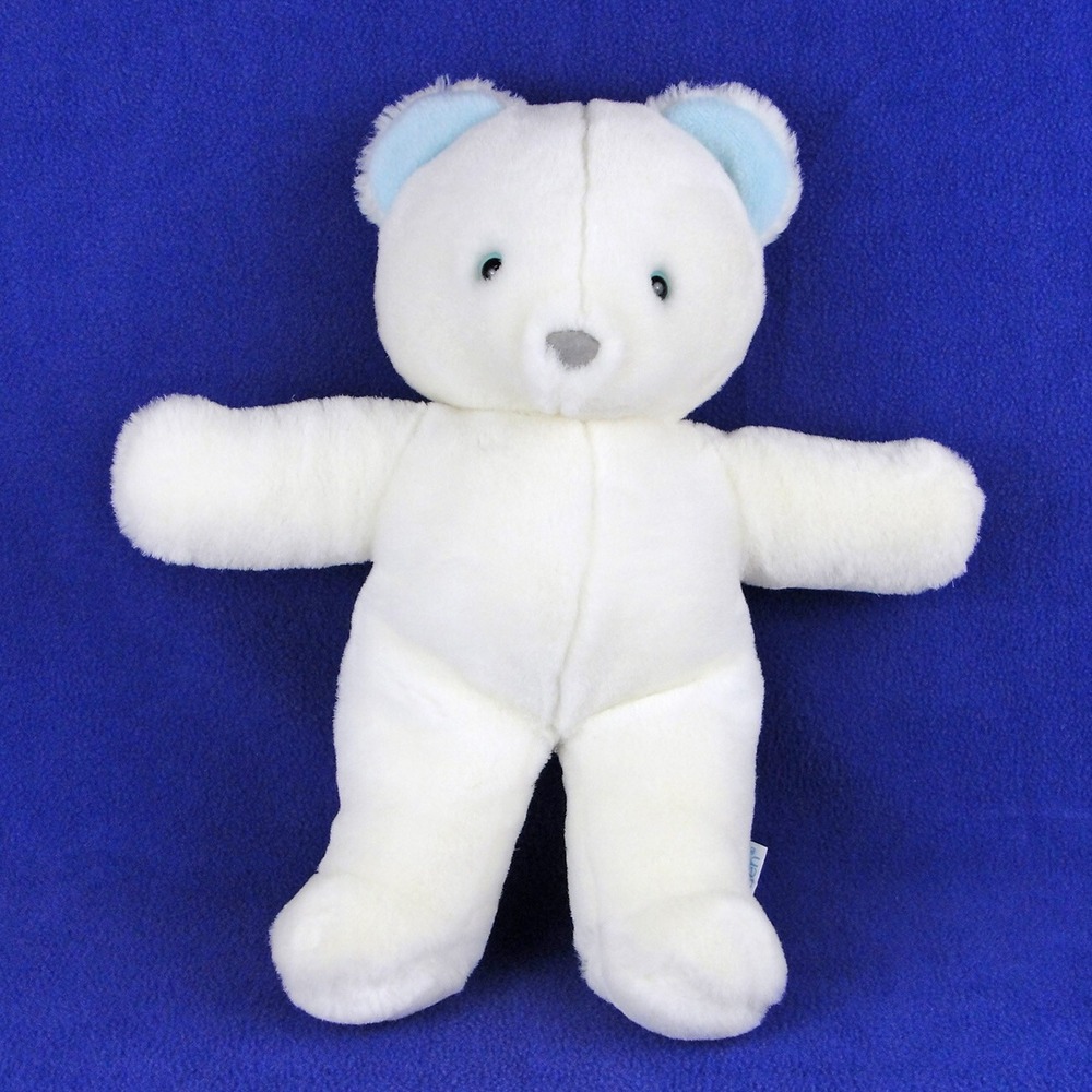 Eden Toys Vintage White Teddy Bear Plush Blue Eyes Ears Stuffed Animal 12 inch